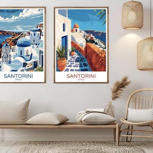 Santorini Greece Travel Poster: Aegean Sea Art Print