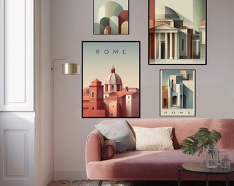Rome Poster: Abstract Geometric Travel Art Print, Modern Italy Decor