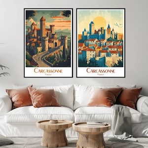 Carcassonne Frankreich Reise Poster Schloss Carcassonne Leinwand Druck Vintage Reise Poster Wanddekor Frankreich Carcassonne Illustration Print