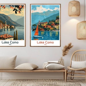 Lake Como Italy Poster Travel Paper Print Italy Lake Como Canvas Vintage Travel Art Poster Wall Italy Illustration Gift