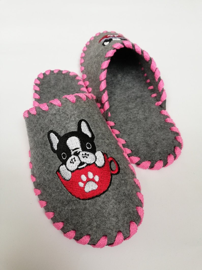 French Bulldog Puppy Felt House Slippers / Men Women Home French Bulldog Puppy Felt House Slippers / Men Women Home