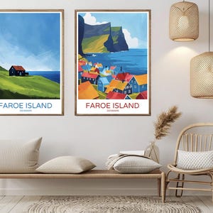 Póster de viaje de las Islas Feroe, Dinamarca, impresión en papel, Islas Feroe, Océano Atlántico, lienzo, póster de viaje vintage, ilustración de Dinamarca, regalo