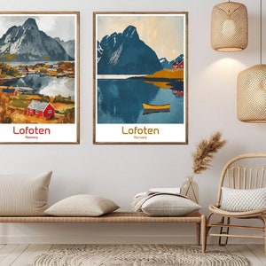 Lofoten Norwegen Poster Reise Papierdruck Lofoten Inseln Leinwand Vintage Reise Kunst Poster Wand Norwegen Illustration Geschenk