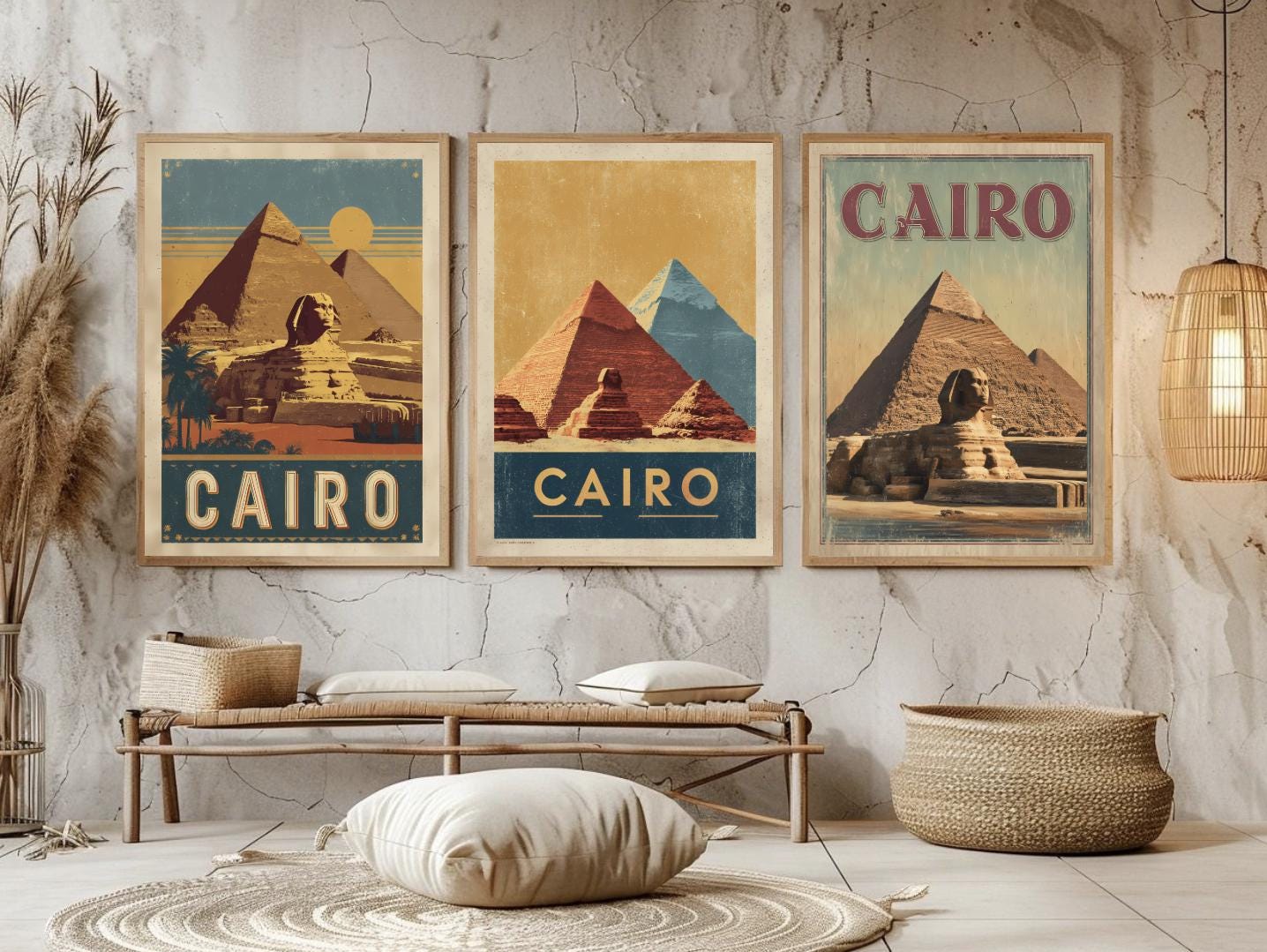 Cairo Egypt Travel Poster: Vintage Art Deco Pyramids & Sphinx - Etsy