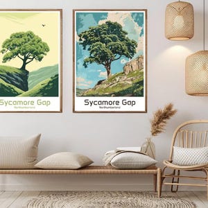 Sycamore Gap Northumberland England Poster Travel Paper Print Sycamore Gap Canvas Vintage Travel Art Poster Wall England Illustration Gift
