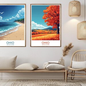 Ohio Poster Travel Paper Print Columbus Cincinnati Cleveland United States Canvas Vintage Travel Decor Art Poster Wall USA Illustration Gift