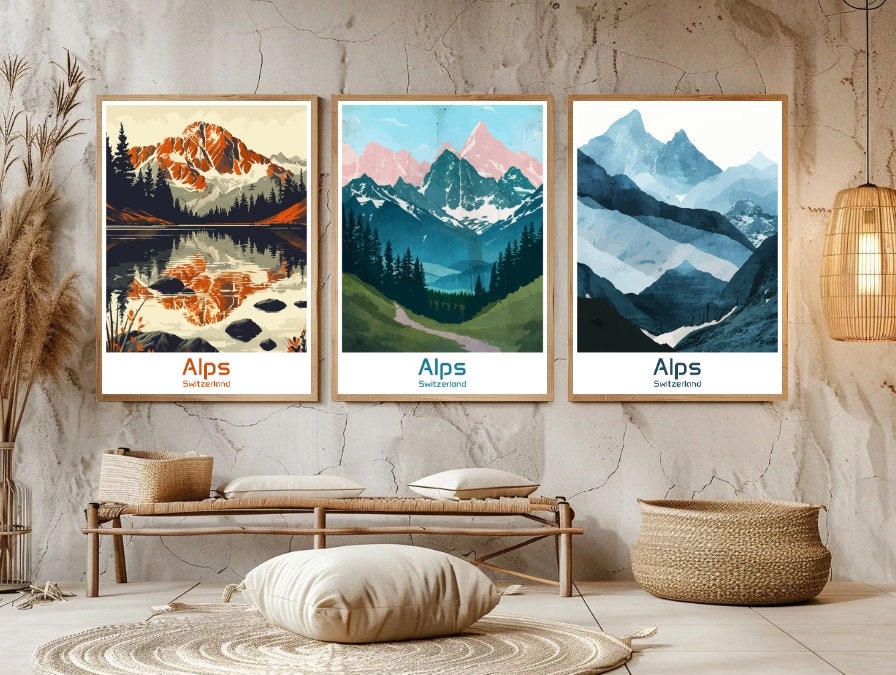Alps Switzerland Poster Travel Paper Print Swiss Alps Canvas Vintage ...