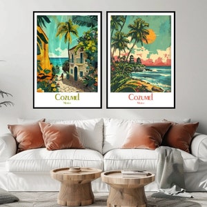 Cozumel Mexiko Poster Reisedruck Mexiko Cozumel Strand Leinwand Vintage Reise Poster Wanddekor Mexiko Illustration Geschenk