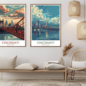Cincinnati Cityscape Poster: Ohio Travel Print, Vintage Wall Art
