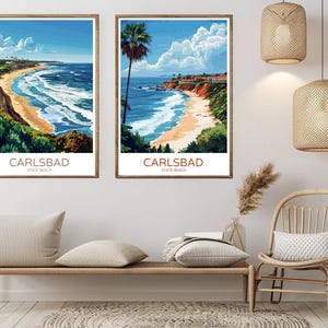 Carlsbad State Beach Poster Digital Print San Diego County California USA Canvas Vintage Travel Art Poster Wall Decoration Illustration Gift