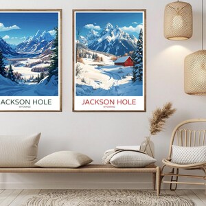 Jackson Hole Wyoming Travel Poster: Vintage Teton Mountain Art Print