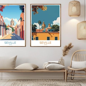 Póster de viaje de Sevilla, España, impresión en papel, Andalucía, Sevilla, Península Ibérica, lienzo, póster de arte de viaje vintage, ilustración de España, regalo