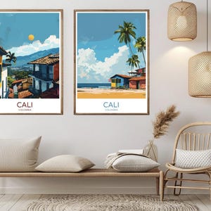 Cali Colombia Poster Carta da viaggio Stampa Cali Valle del Cauca Colombia Tela Vintage Viaggio Arte Poster Parete Colombia Illustrazione Regalo