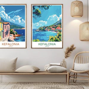 Cefalonia Grecia Poster Carta da viaggio Stampa Grecia Isole Ionie Natura Mare Tela Vintage Viaggio Arte Poster Muro Grecia Illustrazione Regalo