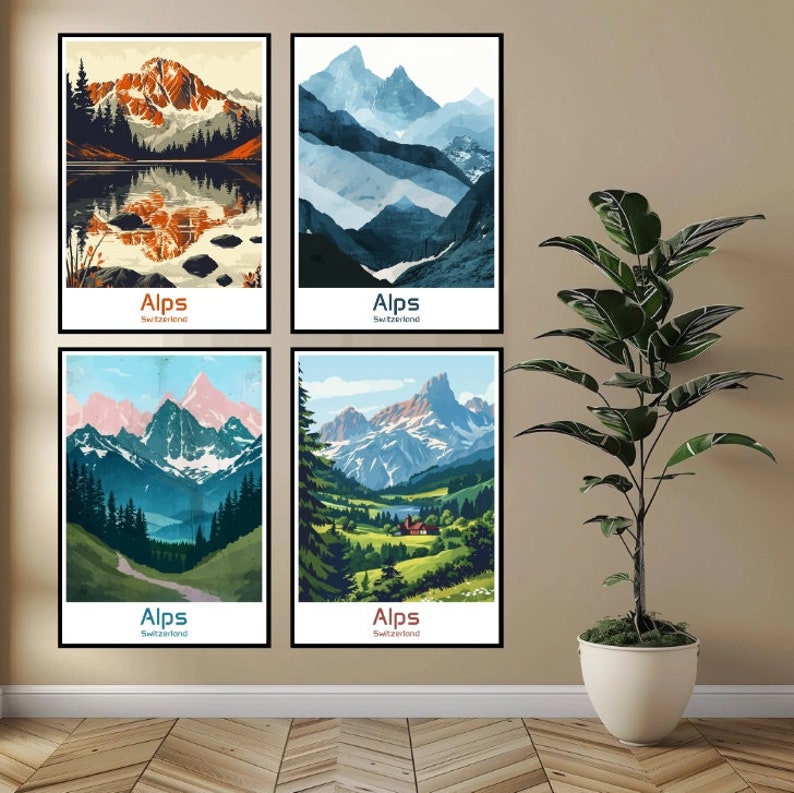Alps Switzerland Poster Travel Paper Print Swiss Alps Canvas Vintage ...