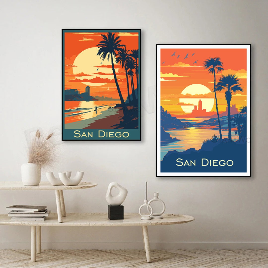 Retro San Diego Travel Poster: Vintage City Illustration Art Print - Etsy