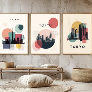 Tokyo Minimalist Travel Poster, Abstract Geometric City Print, Modern Wall Art Japan Decor, Bauhaus Inspired Japan Poster for Home