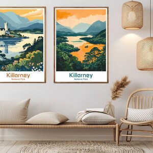Killarney National Park Ireland Poster Travel Paper Print Killarney Park Canvas Vintage Travel Art Poster Wall Ireland Illustration Gift