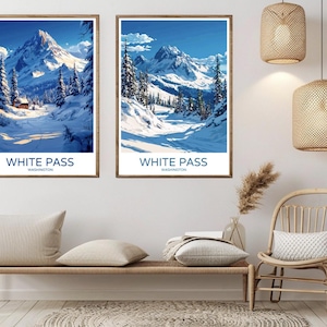 White Pass Washington Poster Carta da viaggio White Pass Ski Resort Stati Uniti Tela Vintage Travel Art Poster Muro USA Illustrazione Regalo