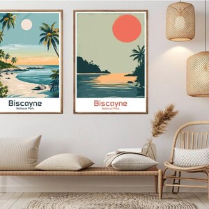 Biscayne National Park Florida Poster Carta da viaggio Stampa Miami Biscayne Bay Park Canvas Vintage Travel Art Poster Wall USA Illustrazione Regalo