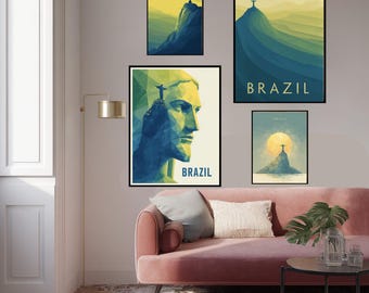 Christ the Redeemer Print: Minimalist Brazil Travel Poster