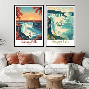 Pôster de viagem das Cataratas do Niágara, Canadá, impressão de viagem, tela das Cataratas do Niágara, decoração de parede, ilustração do Canadá, presente vintage