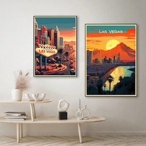 Plakat podróżniczy w stylu vintage z Las Vegas: ilustracja z Nevady
