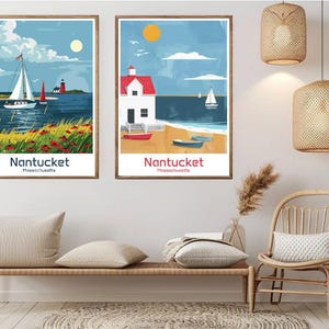 Poster di viaggio di Nantucket, Massachusetts, stampa su carta, Nantucket Island, Cape Cod, tela, poster d'arte vintage da viaggio, illustrazione da parete, regalo USA