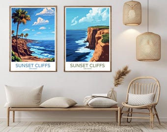Sunset Cliffs San Diego Art Print: Vintage Travel Poster