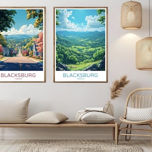 Blacksburg Virginia Poster Digital Print Blacksburg Montgomery County USA Vintage Canvas Travel Wall Art Decoration Illustration Gift