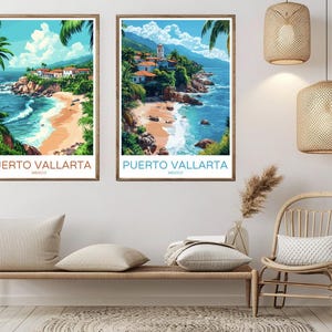 Puerto Vallarta Mexico Poster Digital PrintPuerto Vallarta Bahía de Banderas Canvas Vintage Travel Poster Wall Art Decor Illustration Gift
