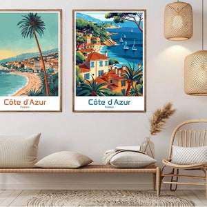 Côte d’Azur Frankreich Poster Reisepapier Druck Strand Côte d’Azur Monaco Leinwand Vintage Reisekunst Poster Wand Frankreich Illustration Geschenk