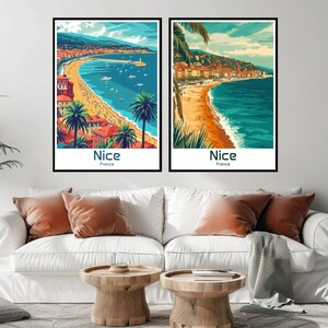 Póster de viaje de Niza, Francia. Impresión en lienzo de Niza Beach. Póster de viaje vintage. Decoración de pared. Diseño de Francia. Impresión de ilustración de Niza.