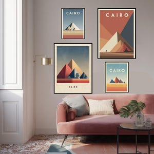 Minimalist Cairo Travel Poster: Bauhaus Style Pyramids & Sphinx