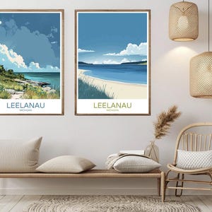 Leelanau County Michigan Travel Poster: Vintage Style Art Print