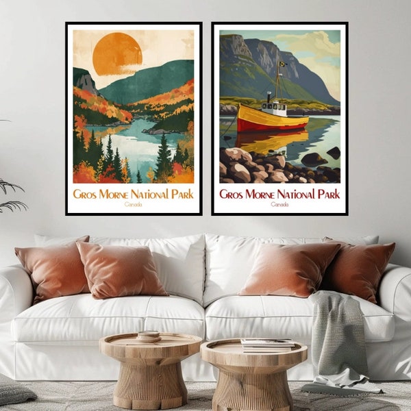 Gros Morne National Park Canada Poster Travel Print Canada Gros Morne Park Canvas Vintage Travel Poster Wall Decor Canada Illustration Gift