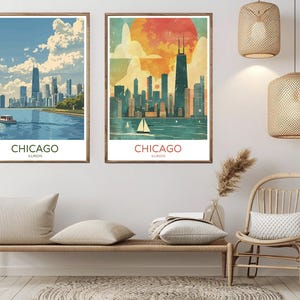 Poster di viaggio con lo skyline di Chicago, stampa su carta, Chicago River City, Illinois, The Loop, tela, poster vintage da viaggio, illustrazione da parete, USA, regalo