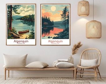 Algonquin Park Vintage Travel Poster: Canadian Landscape Art Print