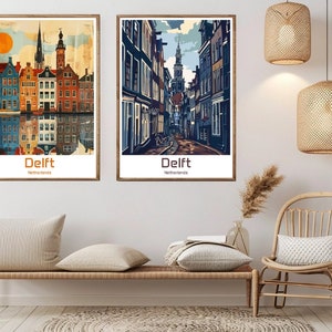 Delft Netherlands Poster Travel Print Canvas Delft Netherlands Vintage Travel Wall Poster Home Decor Delft Illustration Gift