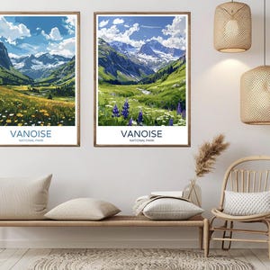 Parque Nacional de Vanoise França Cartaz Papel de Viagem Impressão Parque Vanoise Alpes Franceses Lona Vintage Cartaz de Viagem Parede França Ilustração Presente