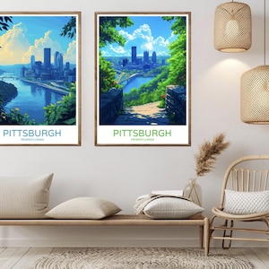 Pittsburgh Pennsylvania Vintage Travel Poster: City Skyline Art Print