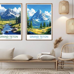 Grand Teton National Park Wyoming Poster Reise Papierdruck Grand Teton Park Leinwand Vintage Reise Kunst Poster Wand USA Illustration Geschenk