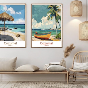 Cozumel Mexico Travel Poster: Caribbean Beach Vintage Art Print