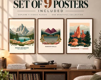 Colorado Travel Poster Set of 9, Colorado Wall Art, Vintage Travel Prints, Printable Gallery Wall, Rocky Mountains, Aspen, Denver Decor
