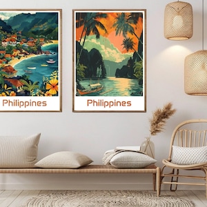 Philippines Travel Poster: Vintage Beach Illustration, Wall Decor