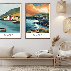 Póster de viaje de Dingle, Irlanda, impresión en papel, condado de Dingle, Kerry, costa atlántica, lienzo, póster de arte de viaje vintage, ilustración de Irlanda, regalo