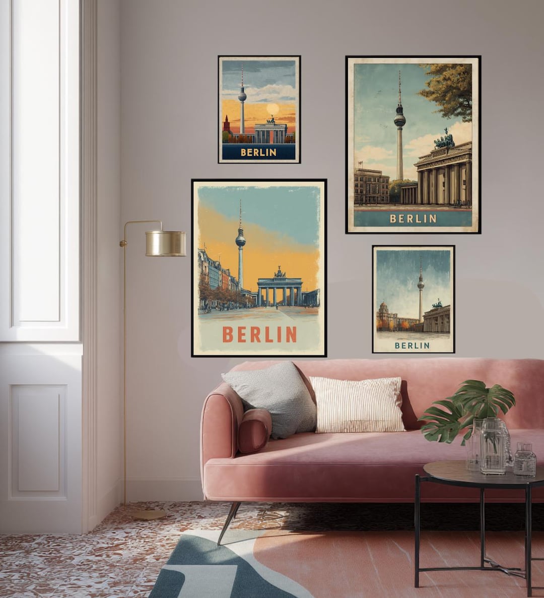Berlin Travel Poster: Vintage Art Deco TV Tower & Brandenburg Gate