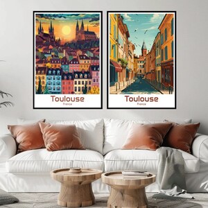 Affiche de voyage de Toulouse, France, impression sur toile de Toulouse, affiche de voyage vintage, décoration murale, designer France, impression d'illustrations de Toulouse