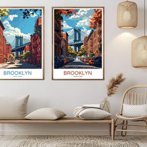 Brooklyn New York City Poster Carta da viaggio Stampa Ponte di Brooklyn Long Island NYC Tela Vintage Viaggio Arte Poster Muro USA Illustrazione Regalo
