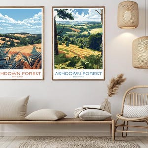 Ashdown Forest East Sussex Poster Reise Papierdruck Weald Ashdown Forest Leinwand Vintage Reise Kunst Poster Wand England Illustration Geschenk